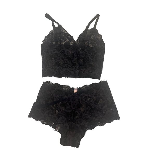 Victorias Secret Black Lace Bralette & High-Waist Panty Set - Picture 1 of 9